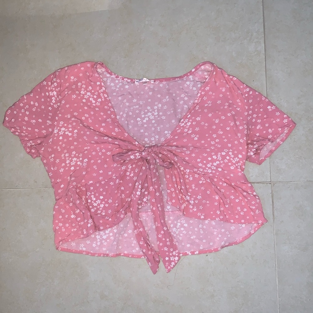 Gently Used PacSun Lottie Moss Tie-Front Pink Floral Crop Top